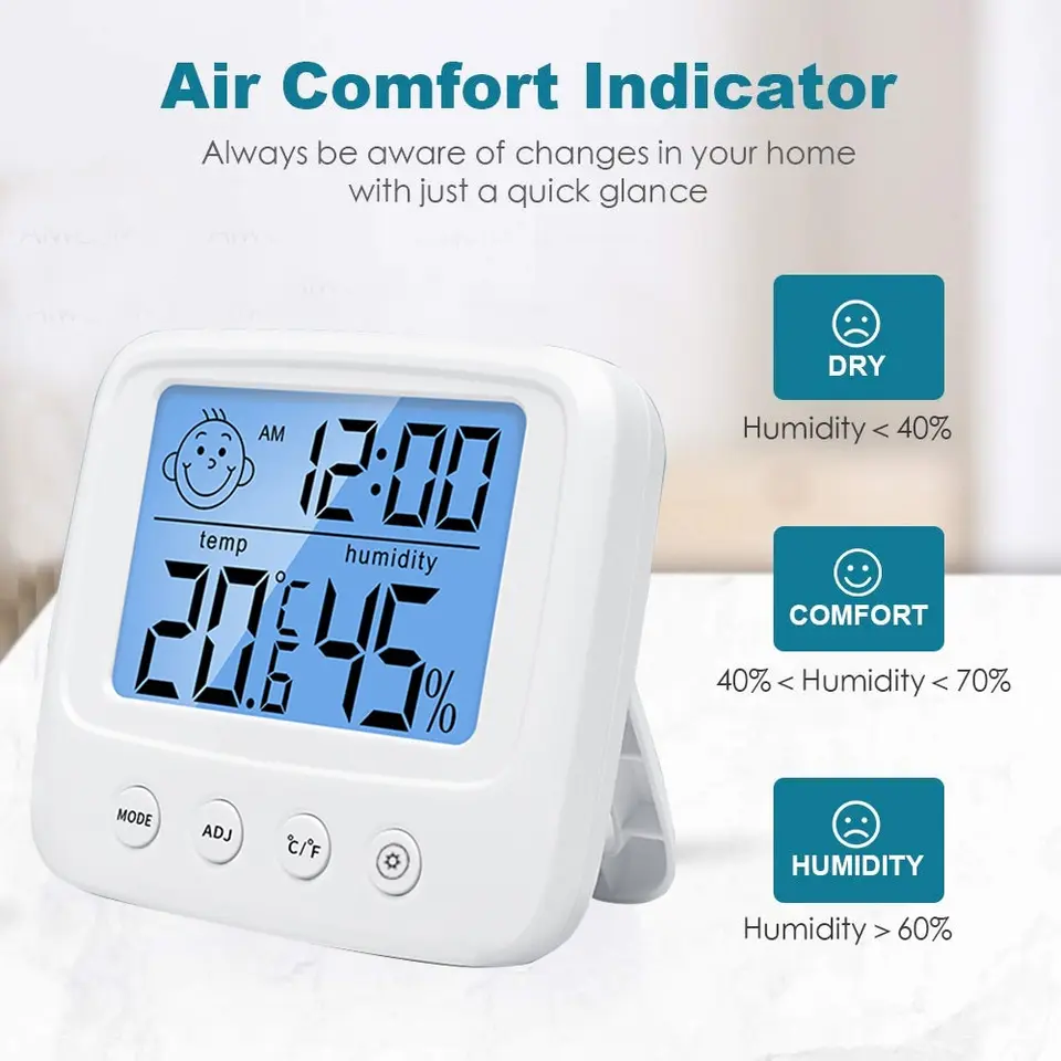 1pc LCD digitálna teplota detská izba vlhkosť podsvietenia Vnútorné elektronické meteorologické zariadenie na teplomer Hygrometer