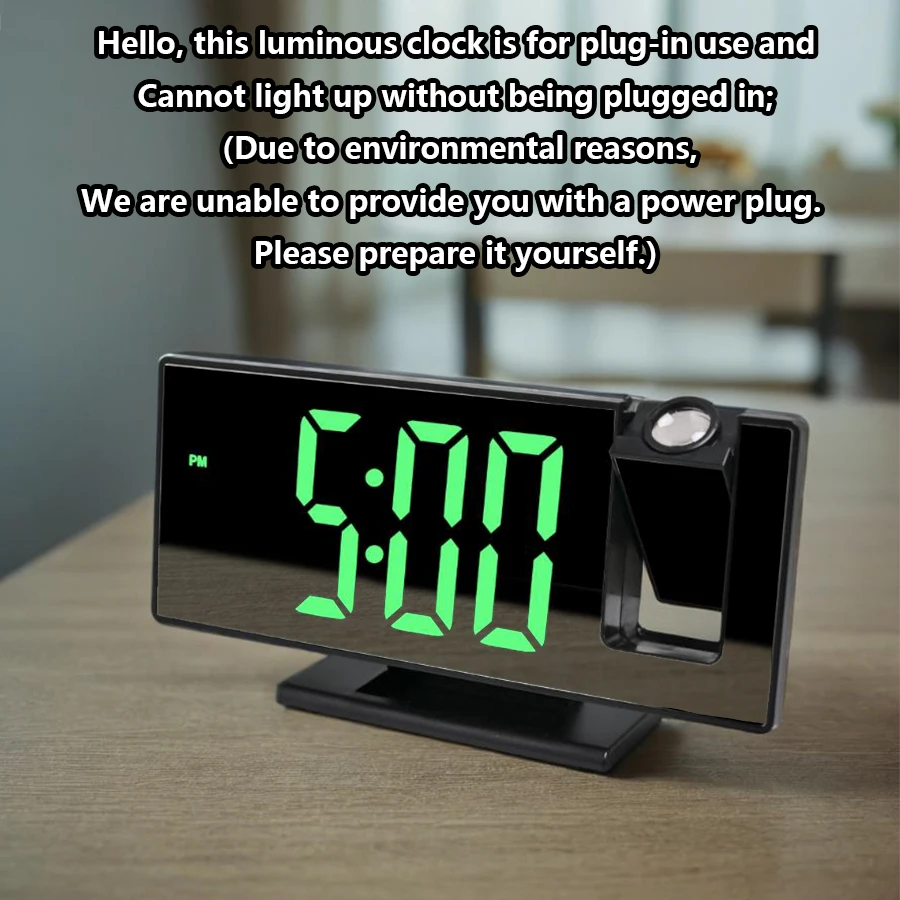 1pc LED zrkadlové projekcie Digitálny budík, plastové hodiny, dátum/čas/teplota, s funkciou odloženia, USB