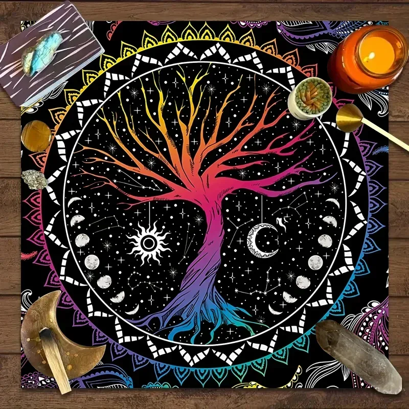 1PC Life Tree Tarot Card Trikl, čarodejnícka astrológová dekorácia Oracle Card Mat, Magic Art Divinovanie oltarovej látky