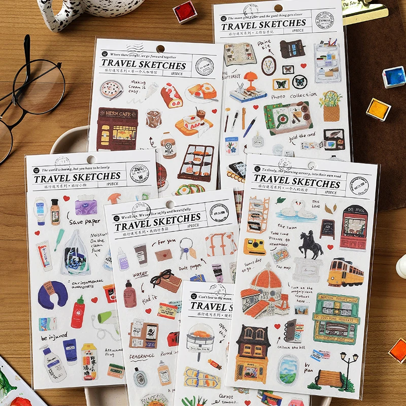 1pc/lot kawaii Scrapbook Sticker Označovanie cestovného ruchu náčrtky Scrapbooking Supplies Planner Dekoratívne remeselnícke kancelárske potreby