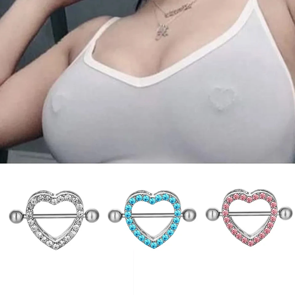 1PC Love Heart Bradavka Piercing z nehrdzavejúcej ocele Crystal Sexy bradavka prsteň klince Barbell Body prepichnuté šperky na hrudi
