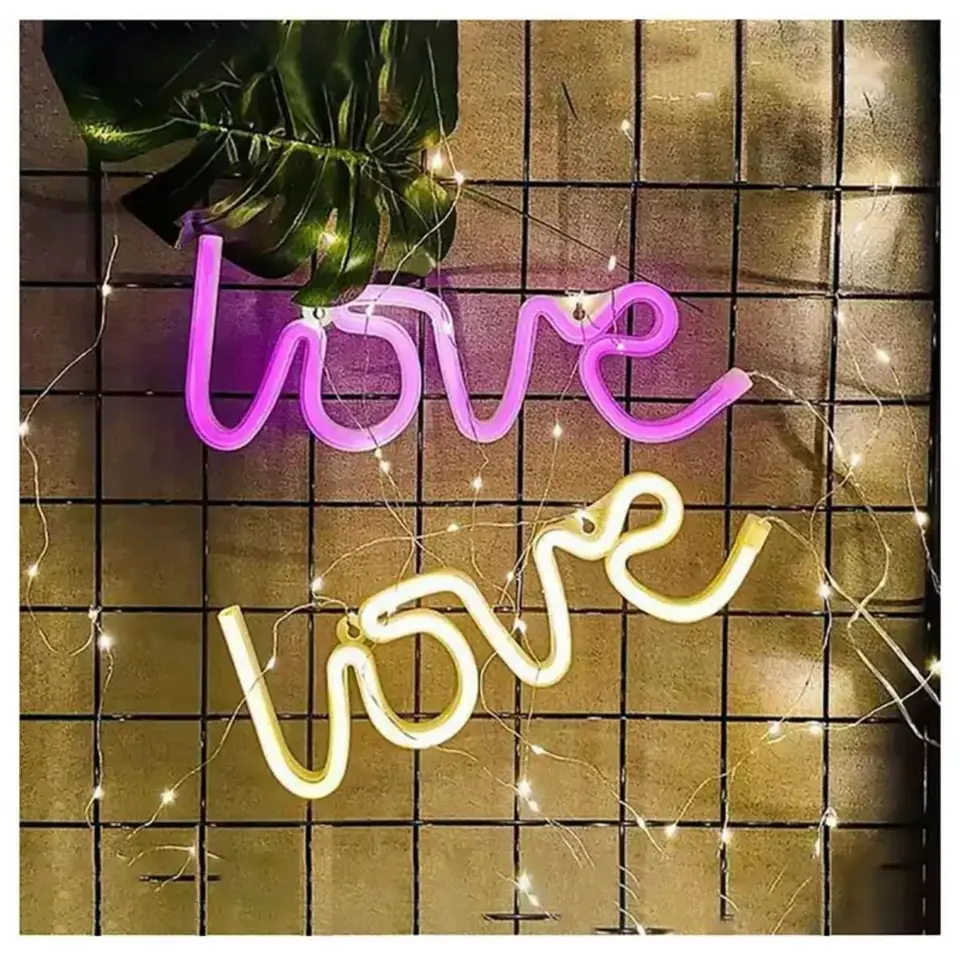 1PC Love Shape LED Neon Sign, Novinkový list s batériou Neon Mini Night Light, pre spálne detská izba večierok Domáca stena dekorácie