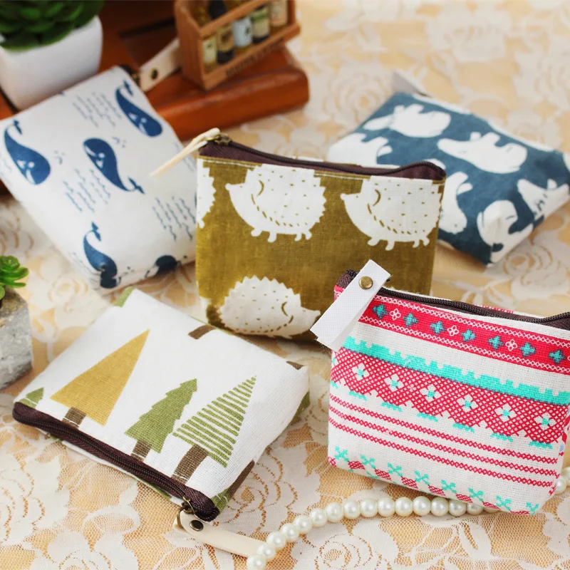 1PC Malé a čerstvé retro nulové peňaženka Coin Card Bag Jednoduché a módne plátno nulová peňaženka Karika