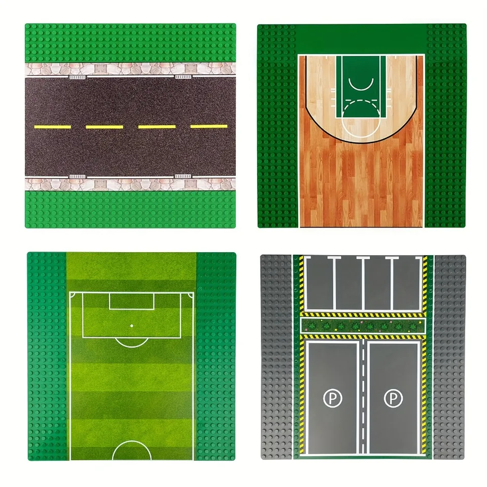 1PC Malé základné parkovisko Asfalt Road Football ihrisko Basketbalová scéna Zhromaždené stavebné bloky