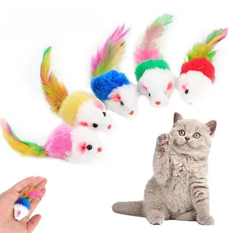 1pc mačka hračky farebné perie vtipné hračky Soft Fluff Fake Mouse Mouse Cat Cat Kitten Interaktívna guľa (náhodná farba)