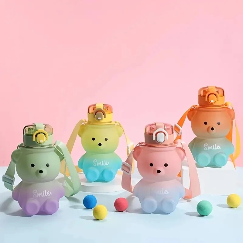 1pc medveď gradient roztomilý pohár na vodu, letné vysokorýchlostné dievča plastové šálky, prenosný slamený šálka, fľaša s veľkou kapacitou vody