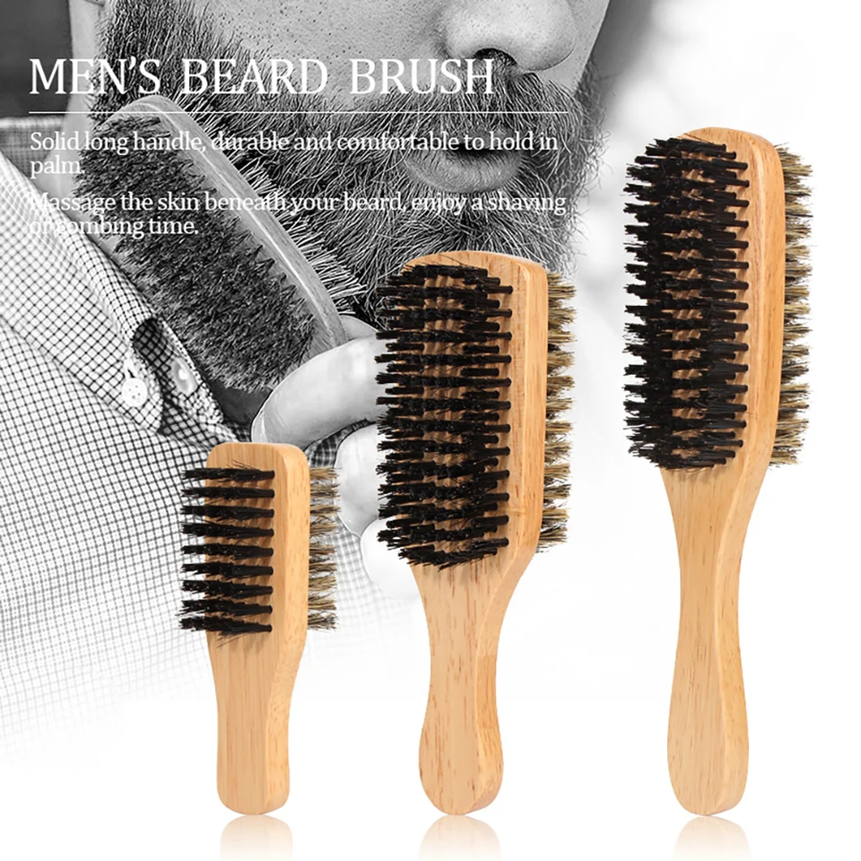 1PC Men Boar Bristle Hair Brush S/M/L Prírodná drevená vlnová kefa pre mužskú kefu na vlasy s dvojitým obojstranným bradou