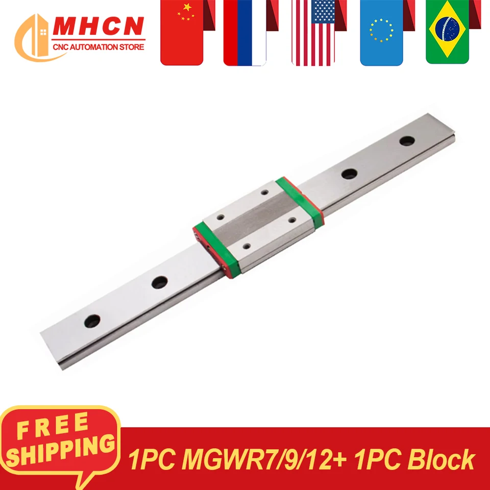 1pc mgwr miniatúrna lineárna koľajnica + 1pc dĺžka bloku MGW 100-500 mm MgWr7 Mgwr9 mgwr12 pre 3D tlačiareň Časť CNC príslušenstvo CNC
