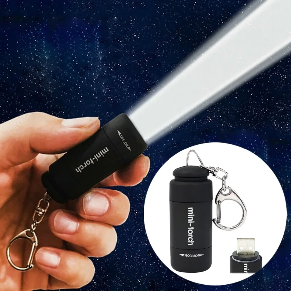 1pc mini keychain vrecko USB nabíjateľné LED LED svetlo Stonego baterka vodotesná keychain svetlo