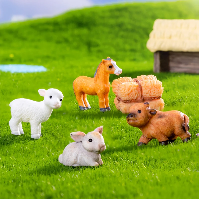 1pc Mini Small Animal Cow Sheep Dogs Ošípané Kone Králiky socha mikro krajiny Dekorácia pre domáce stolné ozdoby automobilu