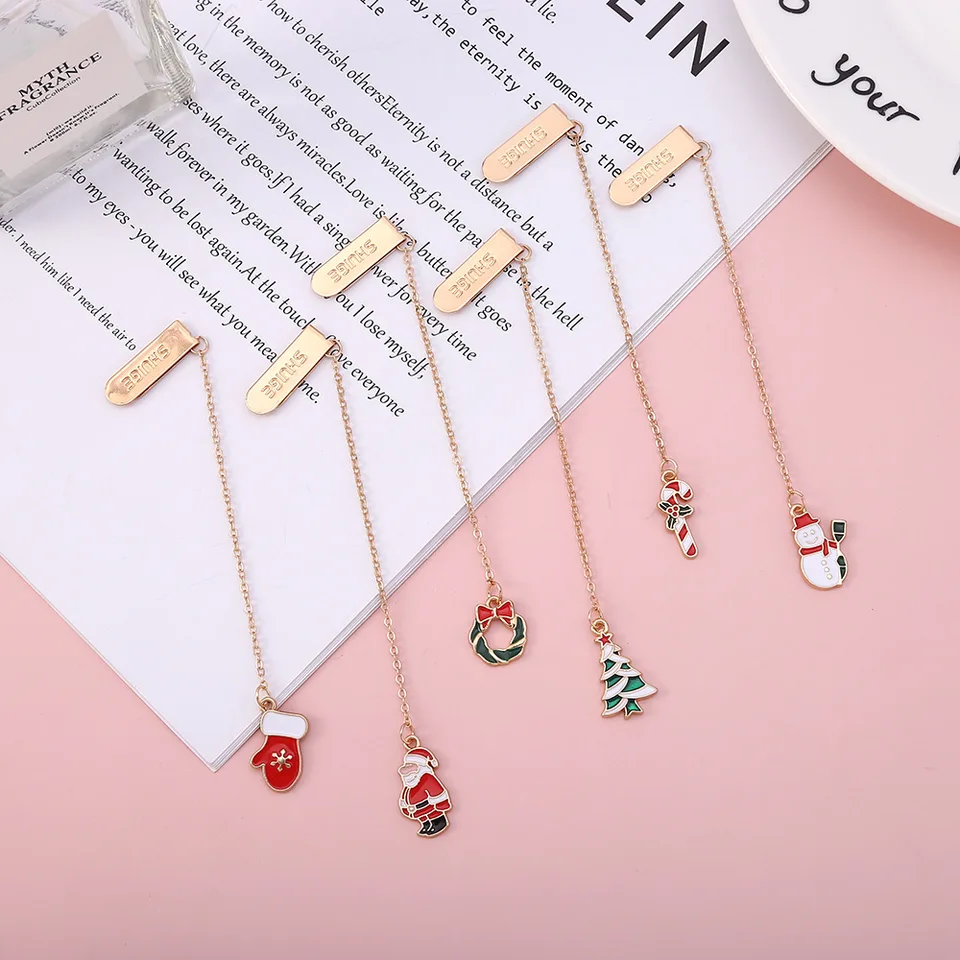 1PC Mini vianočná kovová záložka pre študentské darčeky kniha Stránka Marker Kawaii kancelárska kancelárska kancelária Kreatívna záložka