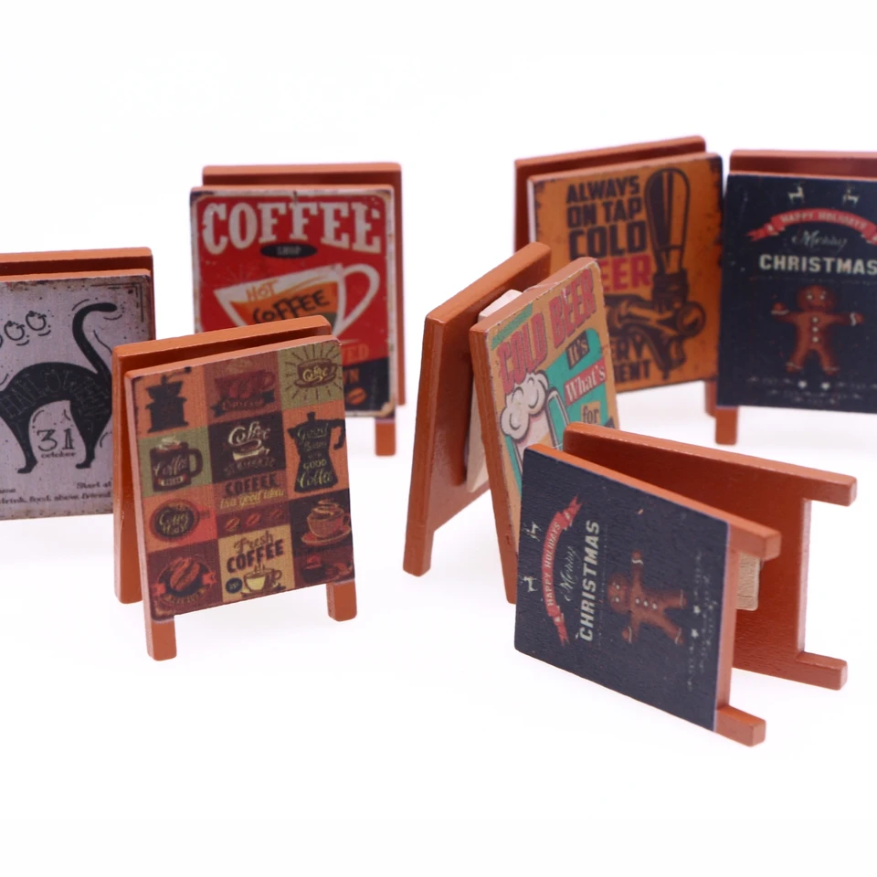 1PC Miniatúrna simulovaná drevená klipná doska Dolloub Micro Milk Tea Kaviareň Billboard Vintage Blackboard Scéna Dekorácia