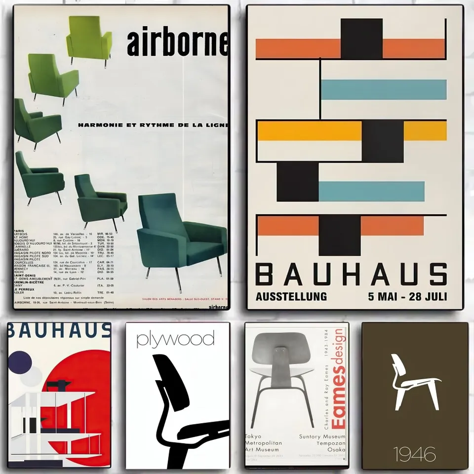 1pc Minimalista Bauhaus ikonický nábytok v polovici storočia plagát HD Plagáty Domáce izba Bar kavia