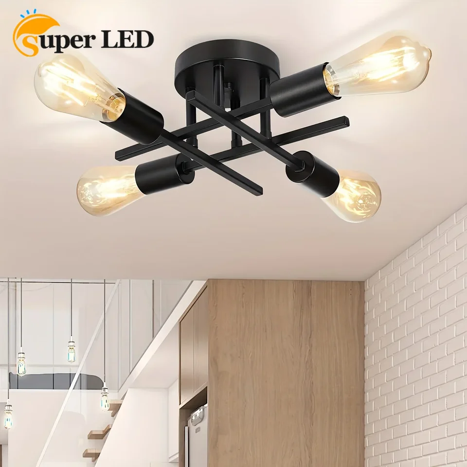 1PC Modern Semi-Flush Mount Luster E26/E27 Základná základňa Priemyselné železné stropné svietidlá pre jedáleň kaviareň v obývacej izbe