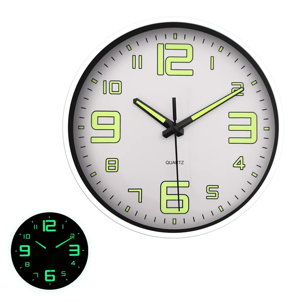 1PC Moderná biela žiara v tme-the-the Wall Clock, svetelná digitálna žiara v tma