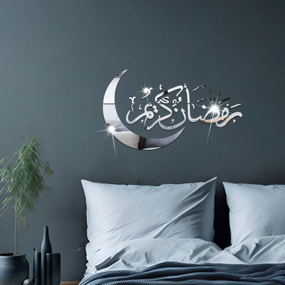 1PC Moon Letter 3D stena Nálepka zrkadla Akrylová spálňa a obývacia izba Self Adhesive Dekorácie