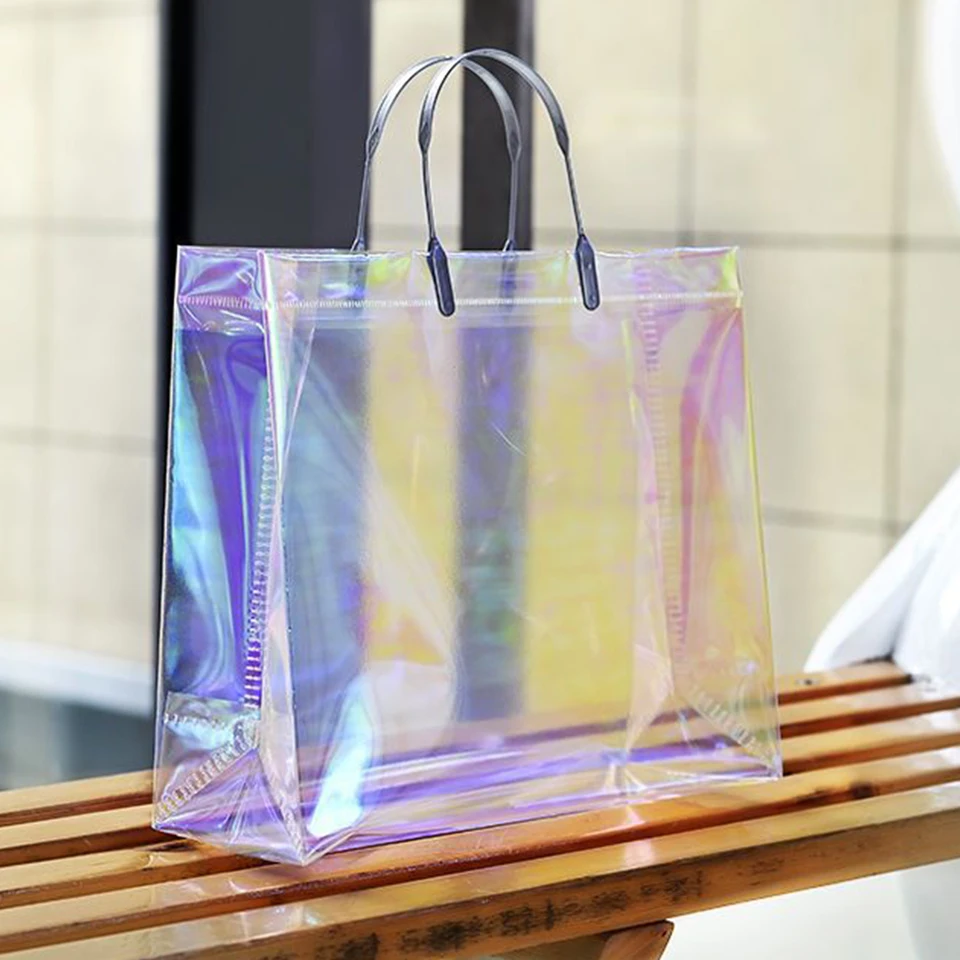 1pc módne ženy číry tote PVC laser nepremokavá priehľadná kabelka nakupujúce ramenné tašku pláž prenosné vrecko