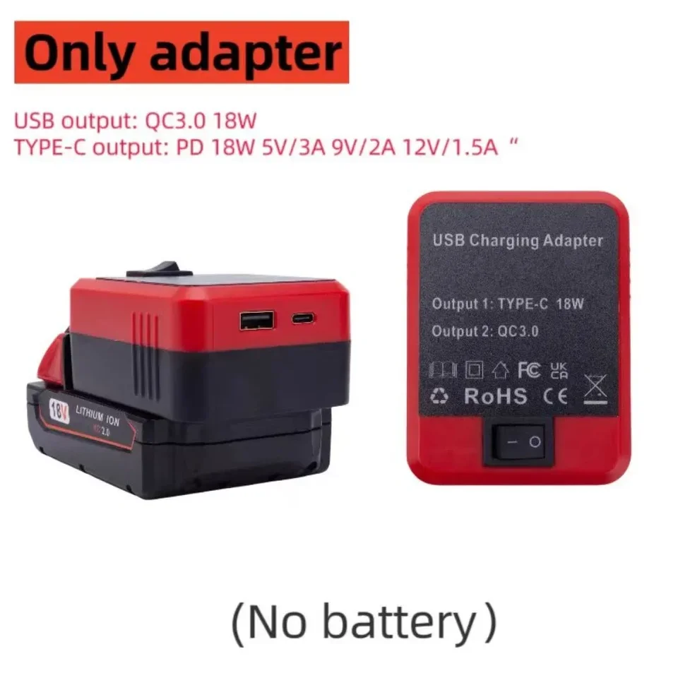 1pc nabíjacie adaptér konvertor konvertora USB QC3.0 Type-C PD 18W Mobilná elektronická elektronická pre batériu Milwaukee M18 （Iba adaptéry）