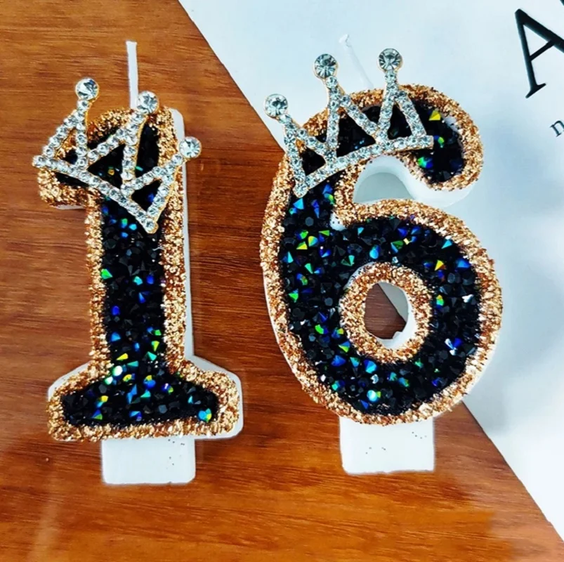 1PC Narodeniny Číslo sviečky Čierny diamantový dizajn koláča dekorácie Candles Party Supplies