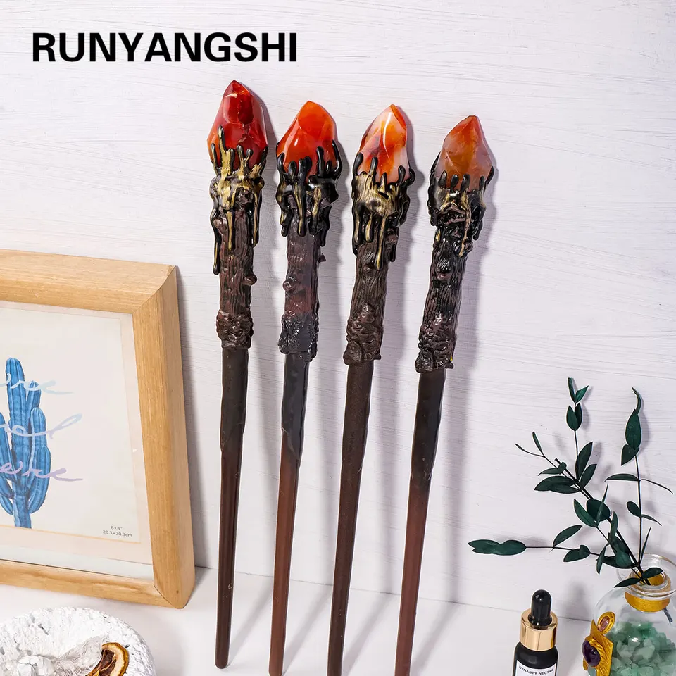 1pc Natural Stones Magic Scepter Karnelian Fairy Lucky Divinte Divinte Flame Gem Scepter Fairy Magic Stick Dekoratívna prútik
