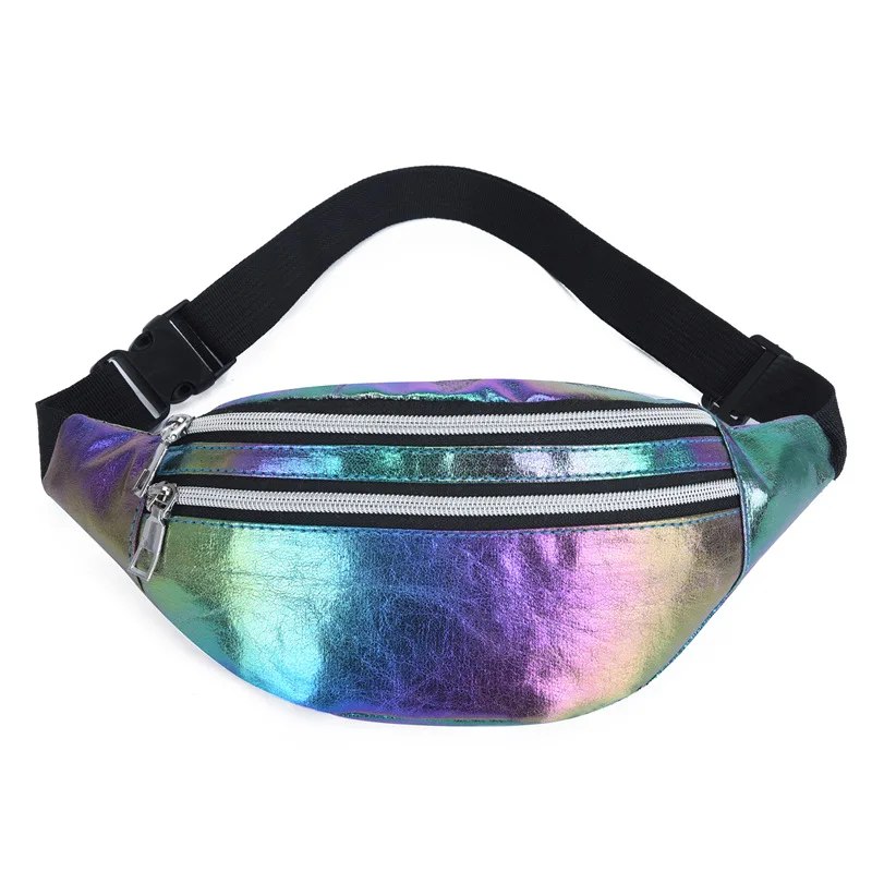 1PC New Holographic Fanny Pack Hologram Bag Bag Laser Pu Beach Travel banán bum bum zipsové tašky
