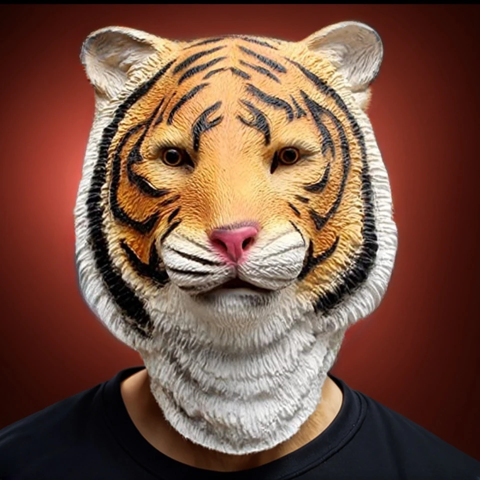 1PC Novinka Halloween kostým Party Animal Jurassic Head Mask latex zvierací hlava maska ​​Jungle King Cosplay rekvizity žlté (tiger)