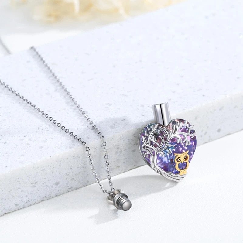 1PC Nové kreatívne kremácie srdca Kremácie šperky s náhrdelníkom Crystal Owl Animal Urn pre ženy najlepších priateľov