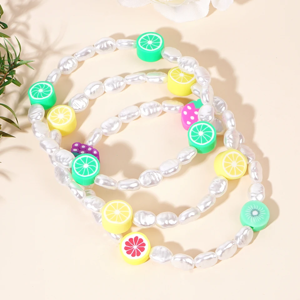 1PC Nové priateľstvo kúzlo náramok módne dámske korálky Heishi Fruit Imitácia perla náramok letný trend