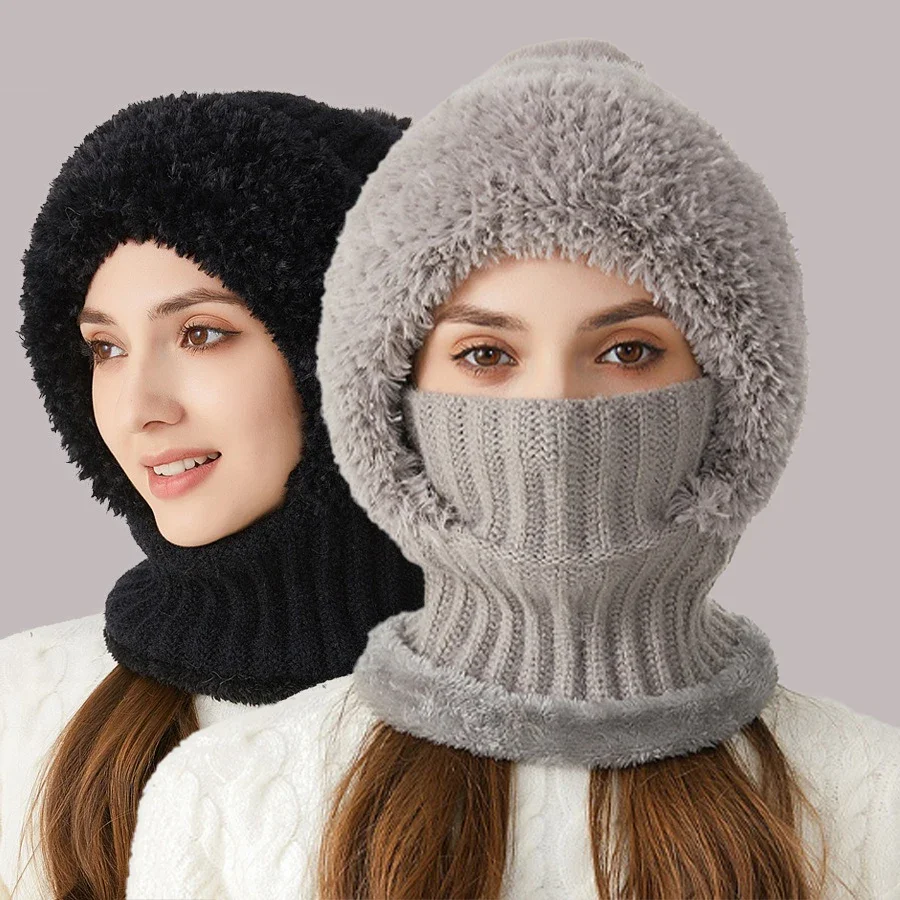 1PC Nové zimné pletené vlnené klobúky zamatové ucho ochrana balaclava klobúky nadýchané