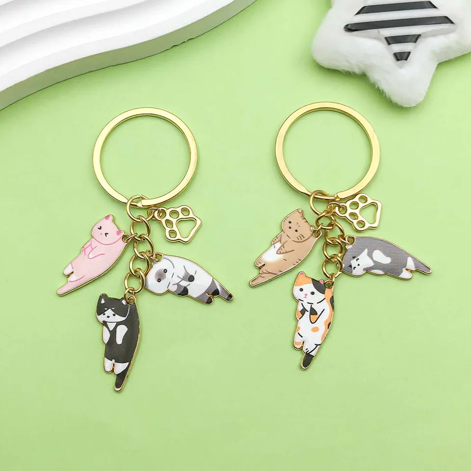 1PC Nový módny smalt roztomilý karikatúra mačka Keychain, zliatinový kovový prsteň, darček pre šperky pre priateľov