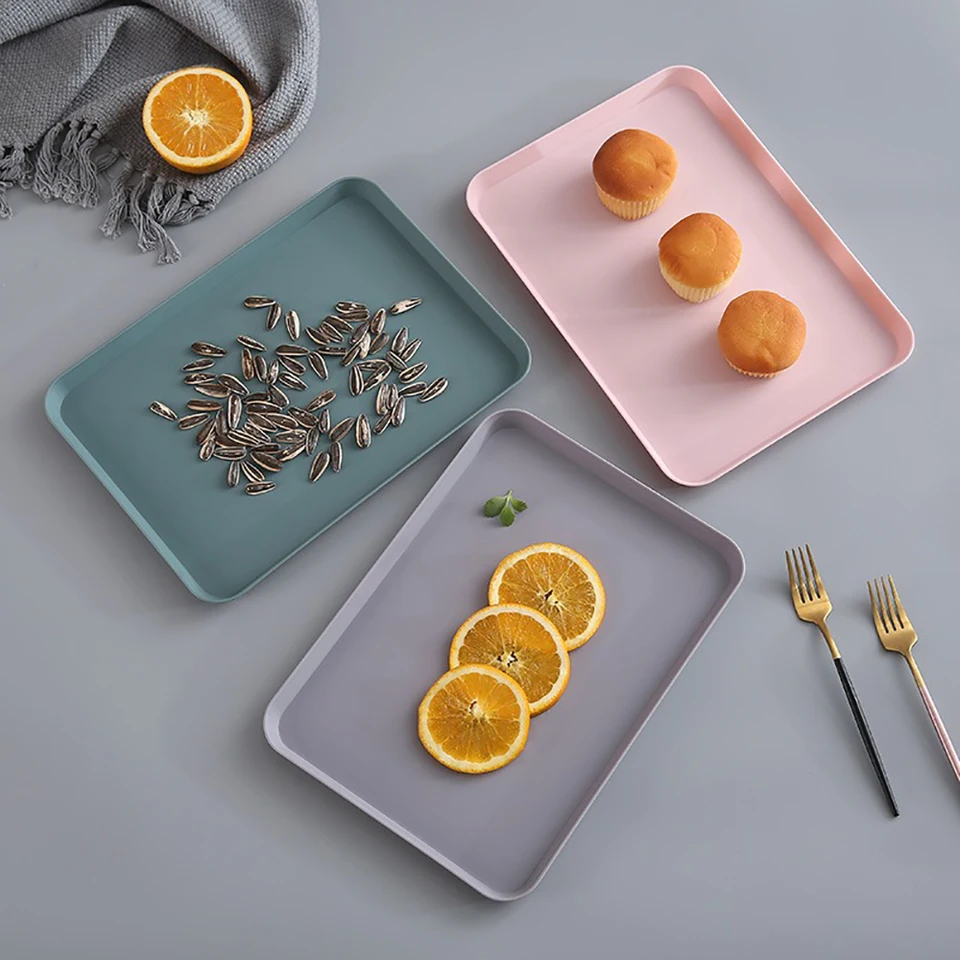 1PC obdĺžnikový podnos minimalistických plastových potravinárskych podnosov pre toaletné potreby Skladovací podnos
