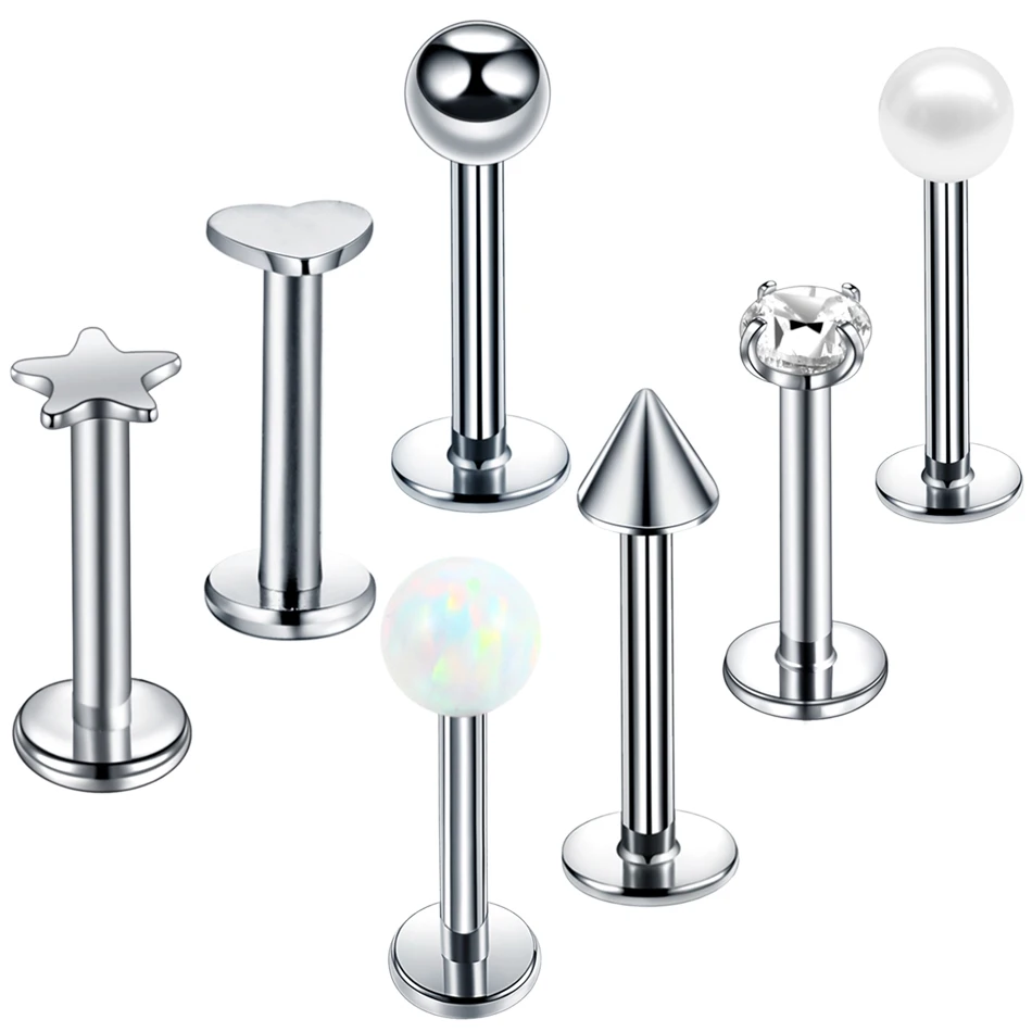1pc oceľový opál Gem Labret Bar pery pery piercing Heart Star Orelha chrupavka ušná špirála Štup