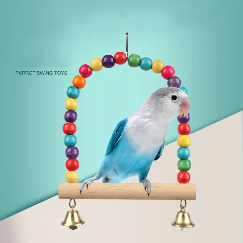 1pc odolné drevené papagáje stojace hračky Birds farebné korálky vtáky zásoby zvončeky hračky hračky závesné výkyvy klietky pre domáce zvieratá