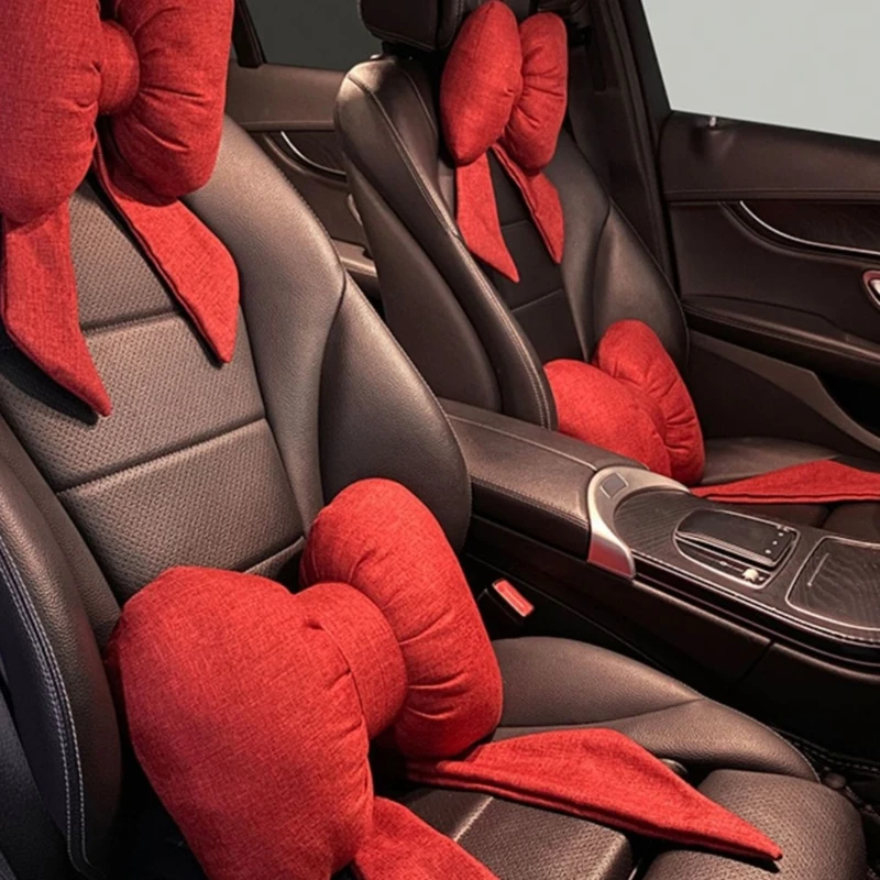 1pc opätovná oprava automobilov, bedrová podpora, podpora krku, opierka hlavy a operadla. V autosedačkách, sieťová červená stuha, bavlnená a ľanová kravata,