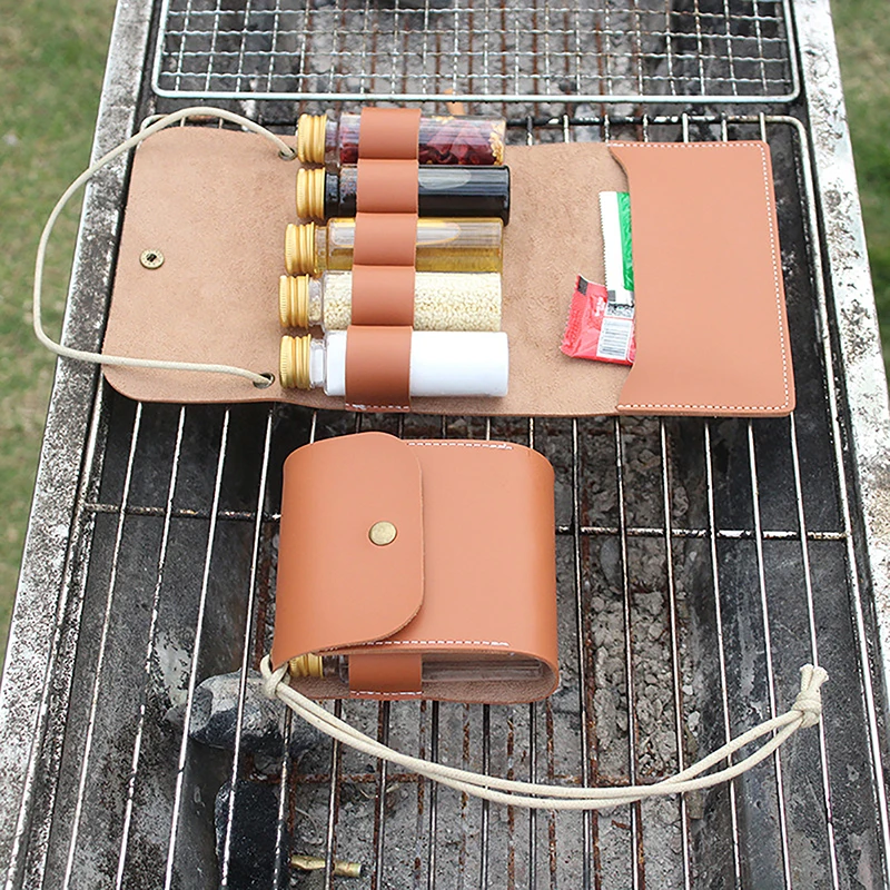 1PC Outdoor Camping Spice Fľaša sada prenosná skladacia kožená vodotesná veľká kapacita kemping piknik na piknik BBQ