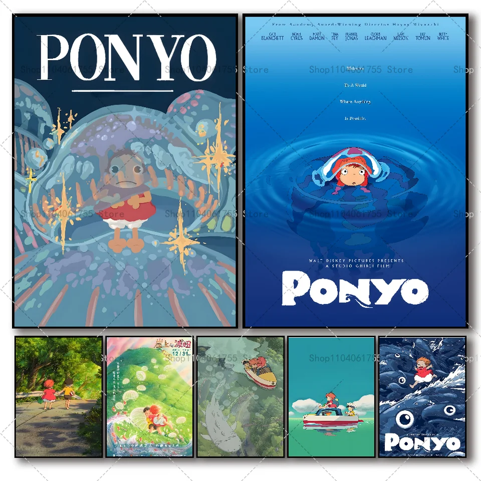 1PC P-Ponyo On Cliff By Sea Plagát Self-pasívny umelecký vodotesný papier papier Coffee House Bar Izba Decor