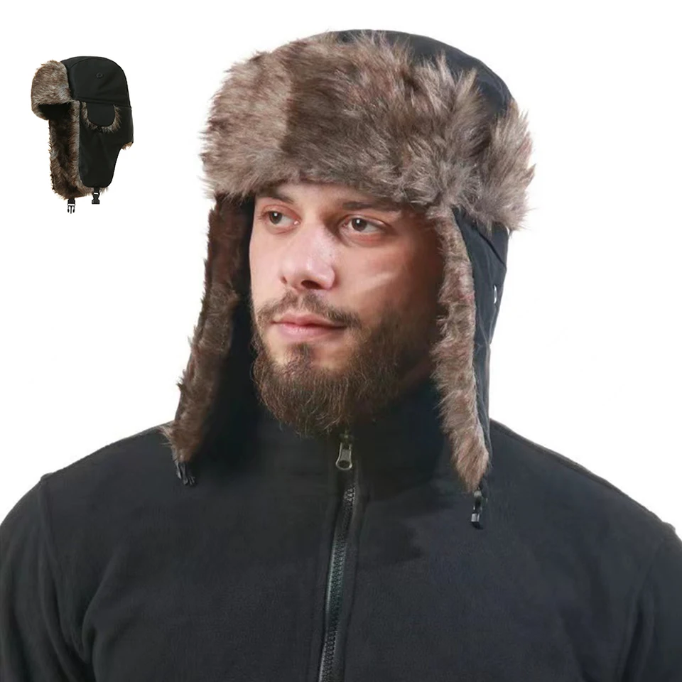 1pc pilot Hat Ushanka Men's Winter Trapper Hat s vetrom odolnou maskou-rusovou rusovou klobúkom lovecký turistický lyžiarsky klobúk pre mužov Ženy