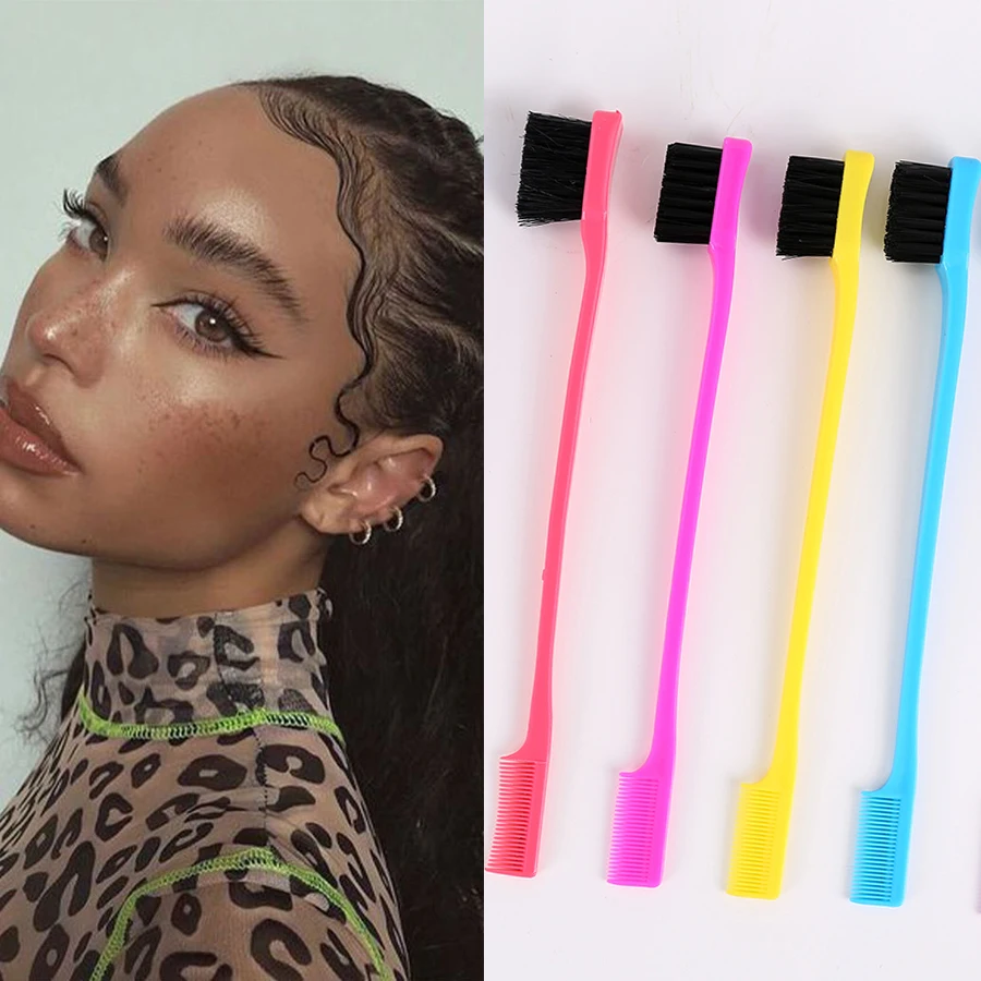 1PC Pink Blue 3 in 1 Hair Styling Edge Ovládanie kefy obojstranné obočie Combre Brush Brush Comb