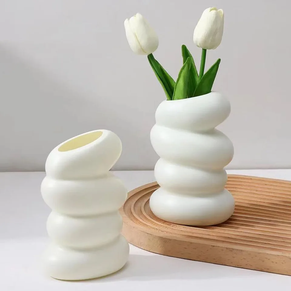 1PC plastová špirálová biela váza Nordic Creative Flower Aranžovanej nádoby pre kuchyňu obývacia spálňa dekorácia ozdoba Ozdob