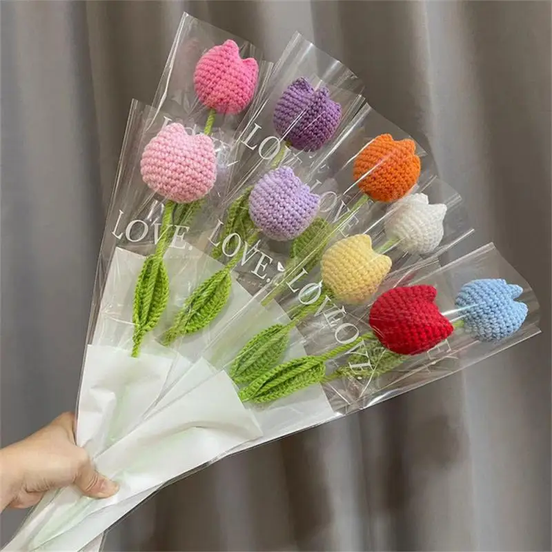 1pc pletený tulip, efun háčkovanie umelý kvet hotový tulipán, darček pre svadobnú sprchu na narodeniny kvetinové kvetinové kytice