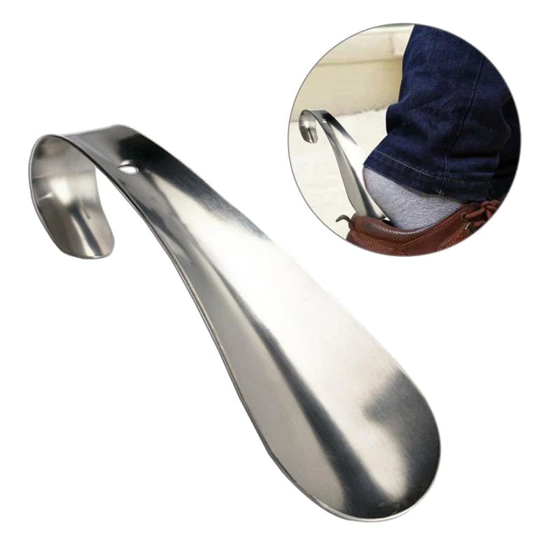 1pc prenosné topánky Lazy pomocník z nehrdzavejúcej ocele s rohom s zakriveným háčikom odolnou dlhou rukoväťou shoehorn
