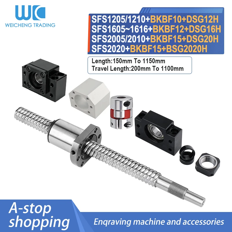 1pc presná guľová skrutka sada SFS1205/1210/1605/1610/1616/205/2020/2020 Koncový opracovaný SFS Ballnut 500 1000 1150 1050 1100 mm BKBF