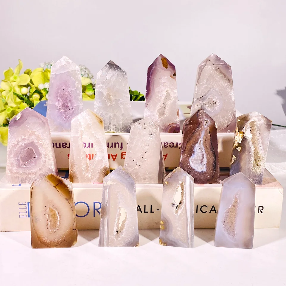1pc prírodná veža agátu Crystal Geode Tower, Krásny stĺp z drahokamov, stĺp domácej dekorácie