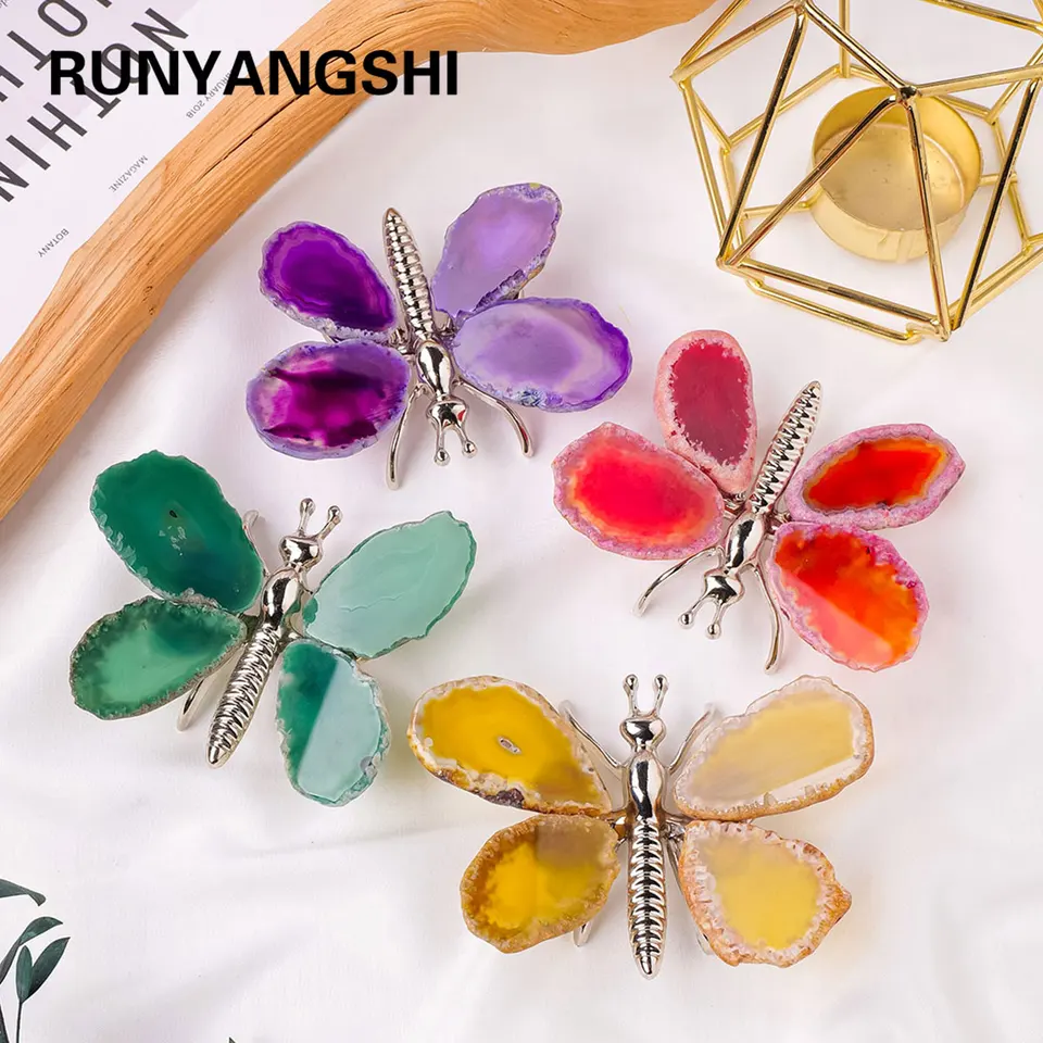 1pc prírodný achát List motýľa liečivé kamenné dosky zvierat minerálne vzorky Crystal Crafts Series domáci dekorácia darček
