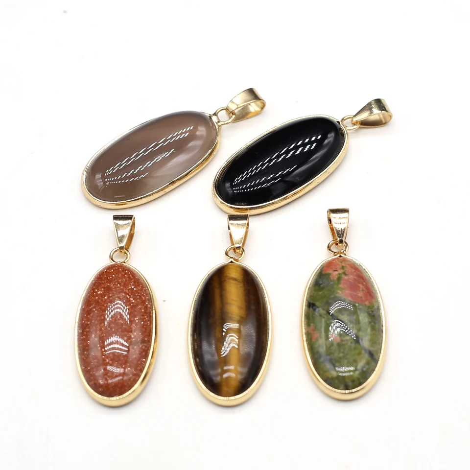1PC prírodný kameň Achátový oválny tvar prívesok Tiger Eye Stone Unakite for Women Charm Harele šperky výroby DIY doplnky