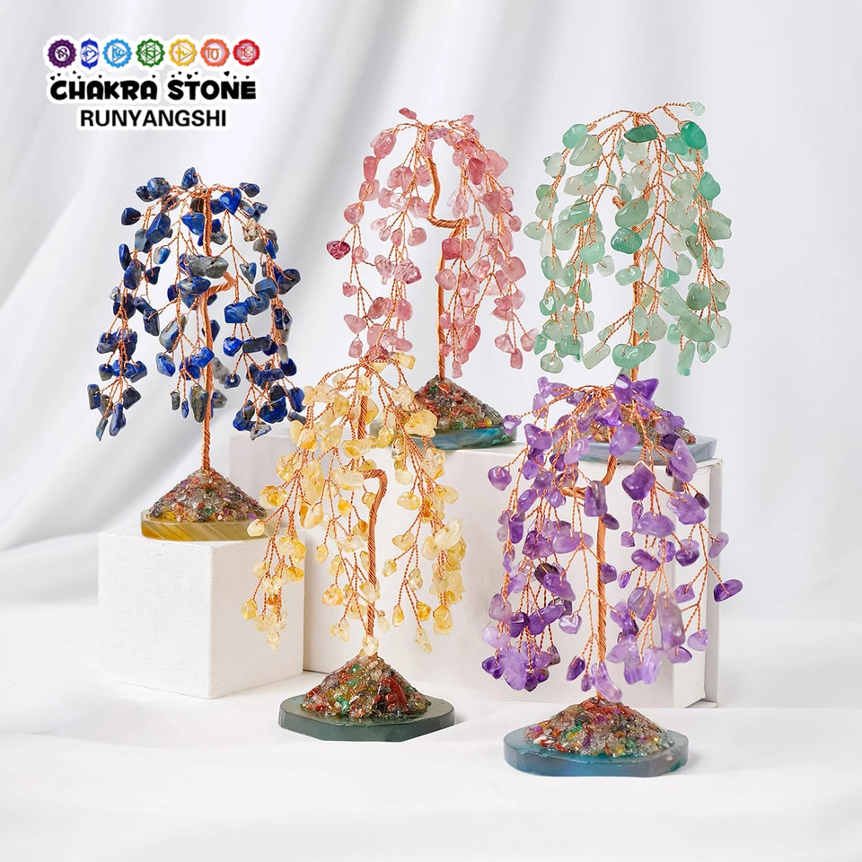 1pc prírodný kryštálový ametyst ružový kremeň Willow Tree Crystal Agate Plate Base Ručné ručne tkané drôty Domáce zásoby