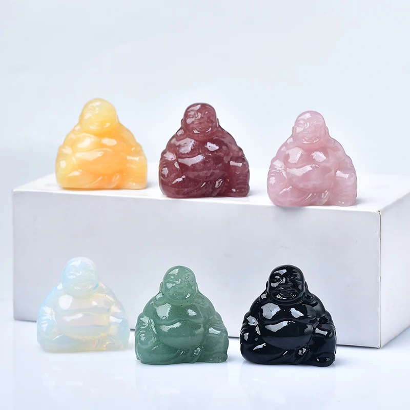1PC Prírodný ružový kremeň vyrezávaný maitreya Buddha fengshui krištáľová socha remeslá pre domácu výzdobu Čakra liečivé kamenné kremeň Diy darček
