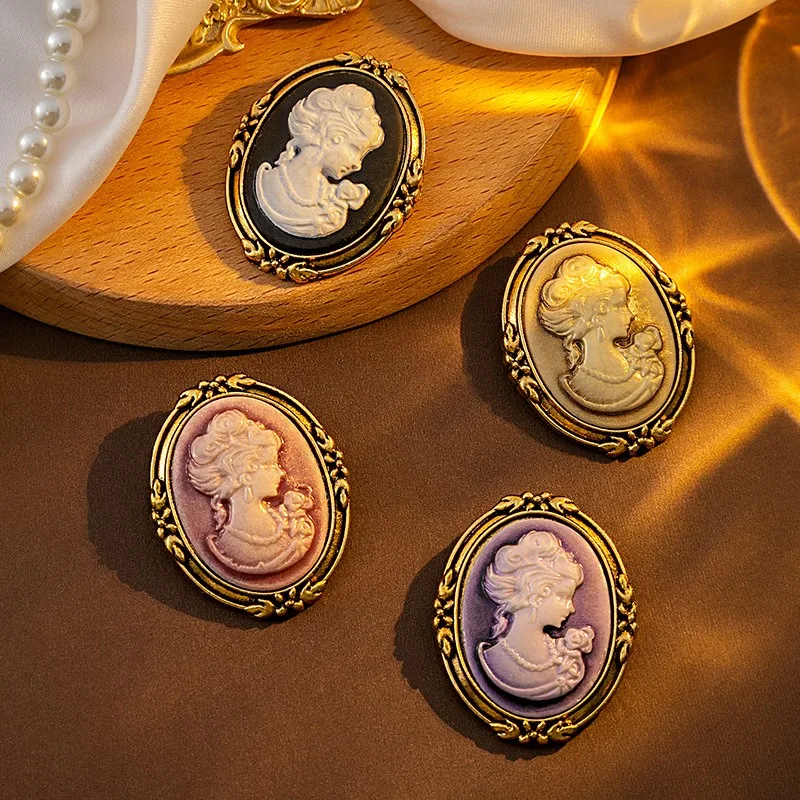 1PC Queen Head Vintage Cameo Elegantná brošňa Dámsky módny portrét brošňa pre starožitné svadobné šperky