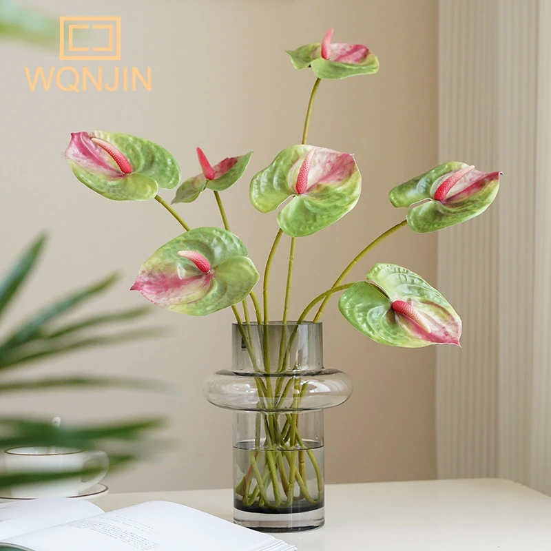 1PC Real Touch Anthurium PVC Umelý kvet vianočný dom Svadobné dekorácie príslušenstvo simulácia single kmeň falošný kvet