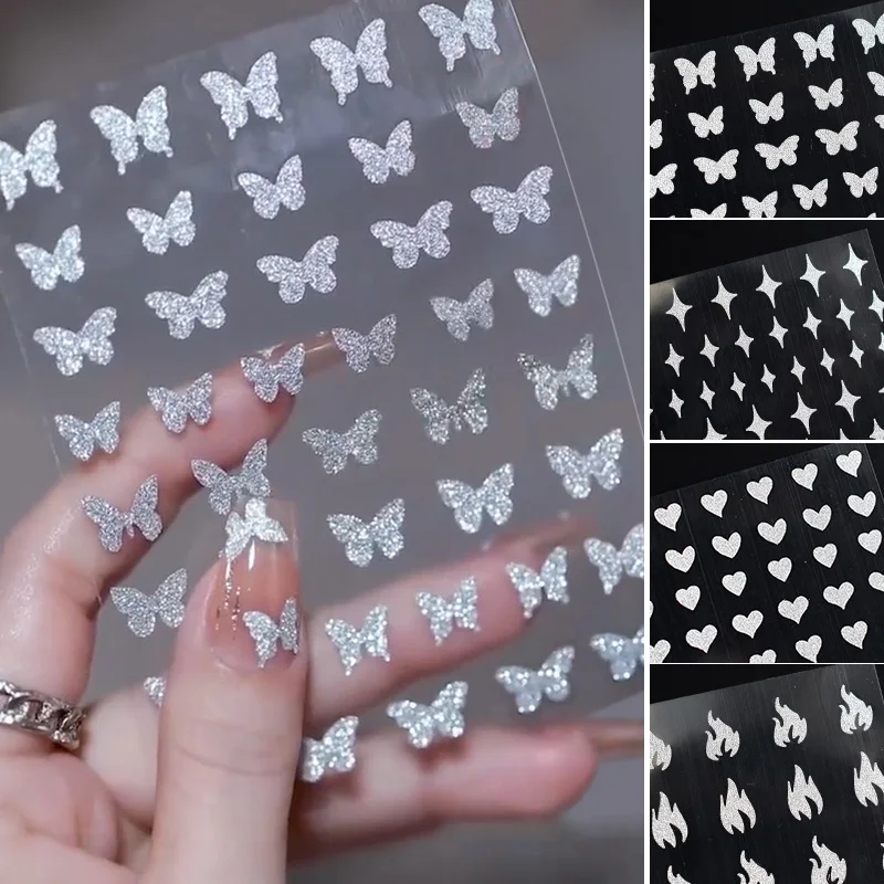 1pc reflexné trblietky 3D nálepky na nechty strieborný prášok Motýfly Star Design laser Love Heart Foils Fólie Sparkly dekorácie manikúry